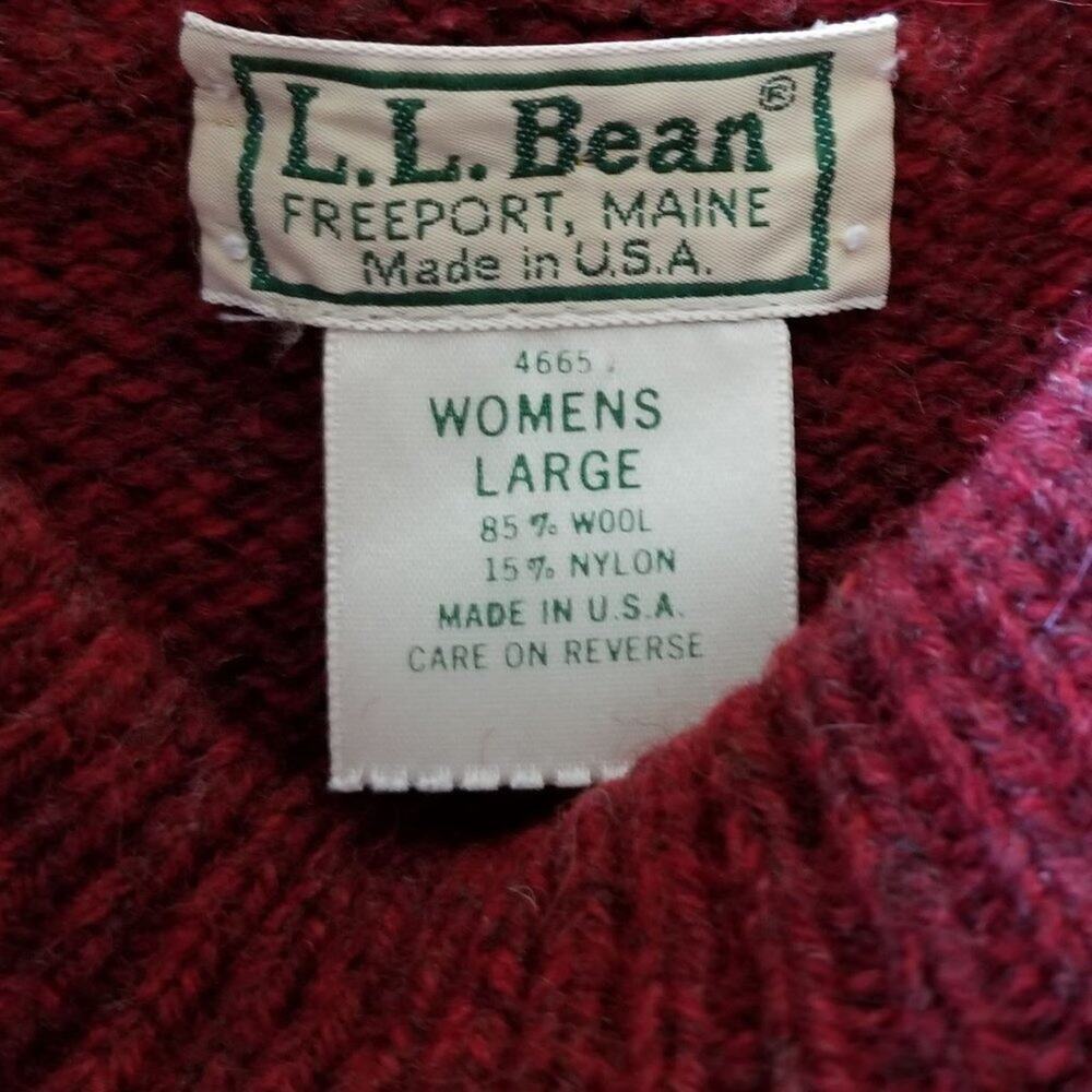 Women's L.L.Bean Sweater Red Crew Neck 85% Wool Size Large Winter Warm! - Picture 7 of 8